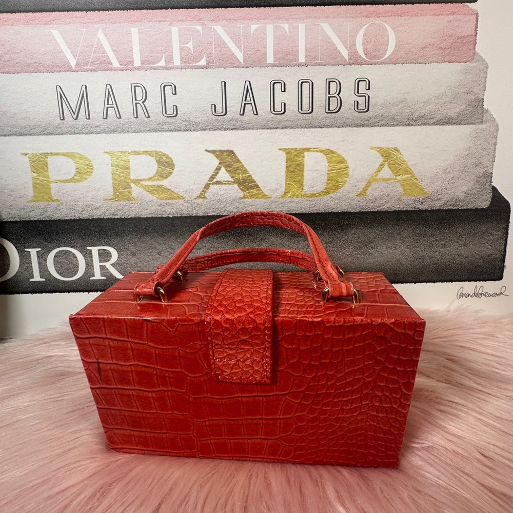 Red Crocodile-Embossed Mini Bag RETAIL $200+ - Picture 2 of 6